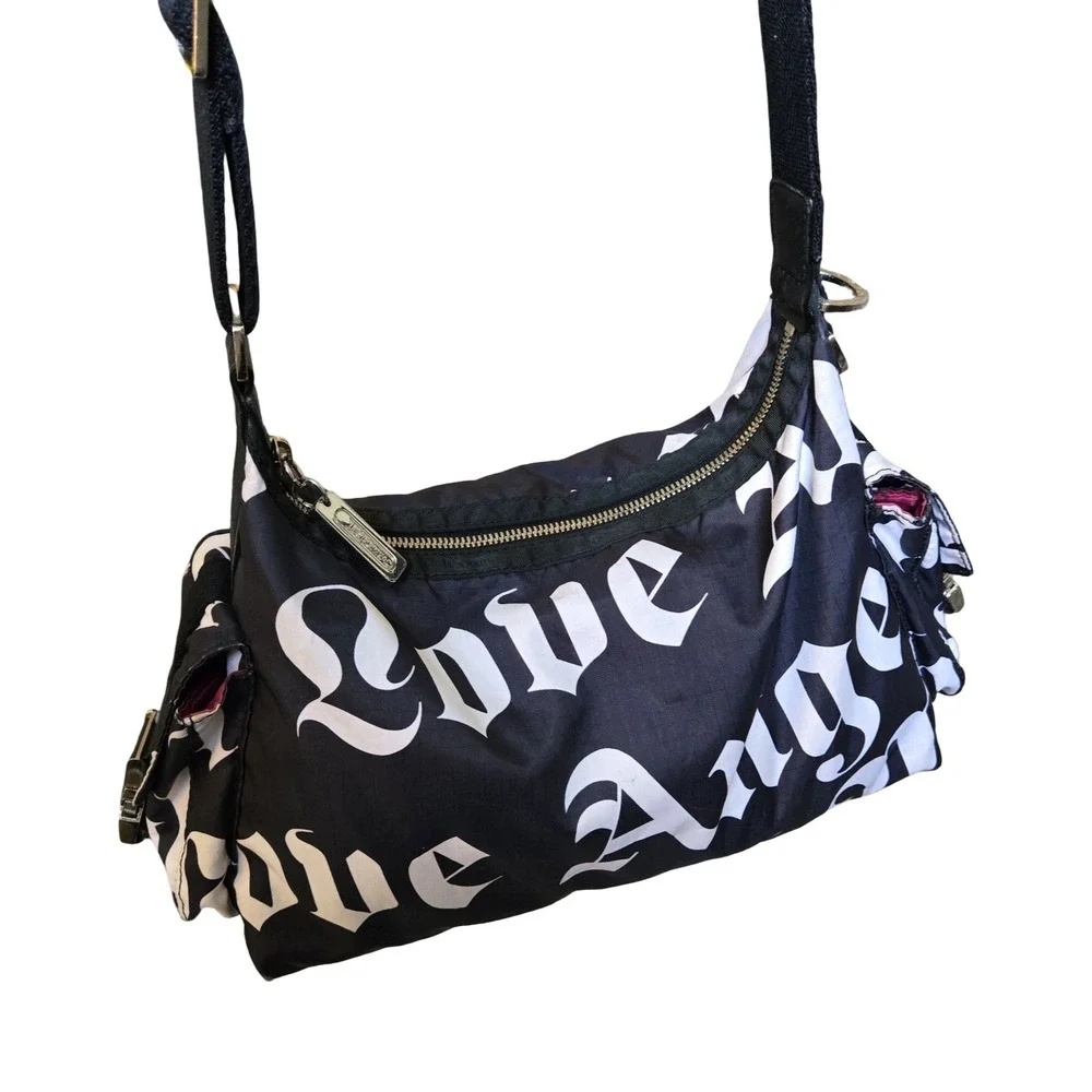 VTG Y2K Gwen Stefani L.A.M.B. LeSportsac Crossbody Bag Black White Gothic Script